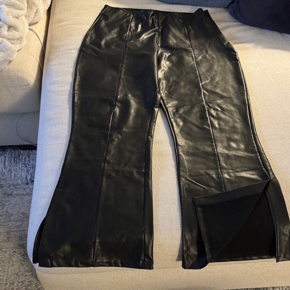 Abercrombie & Fitch Black Vegan Leather Kick Flare Pants